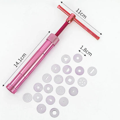 Rotary Clay and Fondant Extruder Squeezer - Cake Sculpture Gun with 20 Tips, Sugar Paste Craft Tool for Cake Decorating and Sculpting