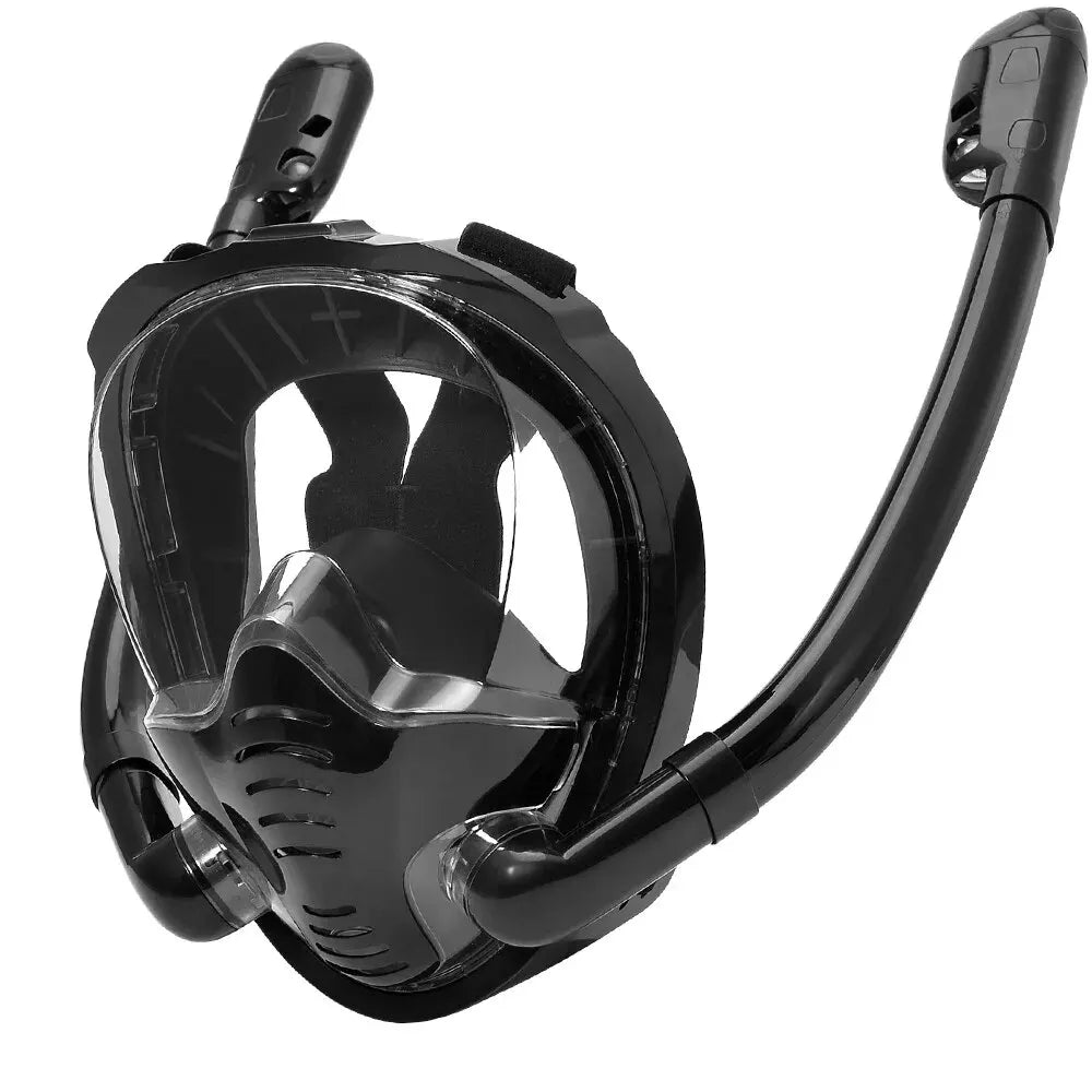 Full Face Snorkel Mask - 180° Panoramic Silicone Dry-Top Diving Mask with 2 Snorkels