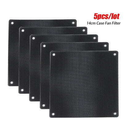 5PCS Cuttable PC Fan Dust Filters (80mm/90mm/120mm/140mm), Black PVC Ultra-Fine Mesh Dustproof Covers for Computer Cooling Case Protection