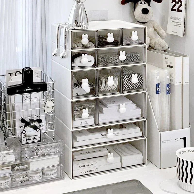 Rabbit Handle Desktop Drawer Organizer – Multi-Compartment Pencil Box for Students & Stationery