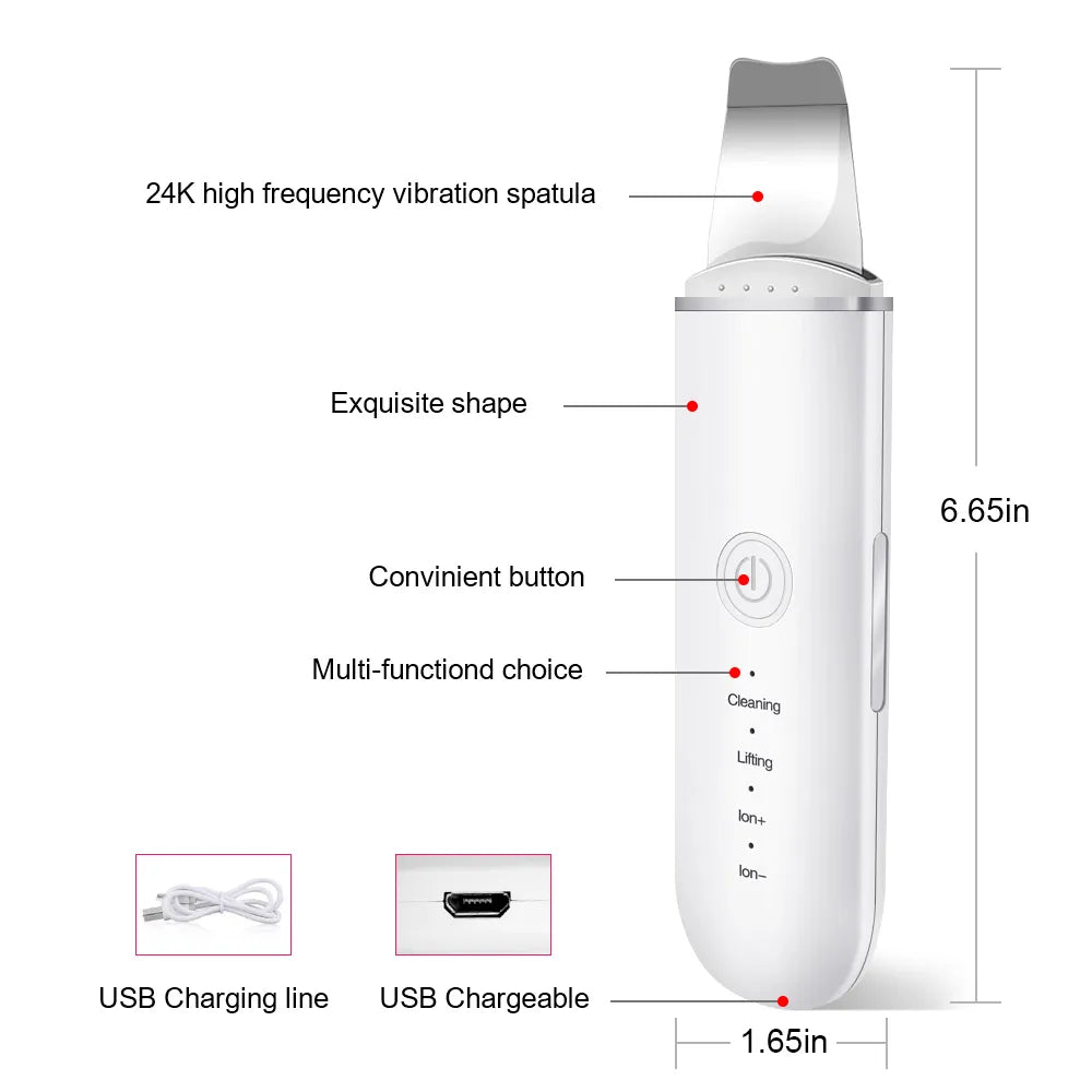 Ultrasonic Skin Scrubber - Vibration Face Spatula for Blackhead Removal, Deep Cleaning, Cavitation Peeling, and Facial Lifting Skincare