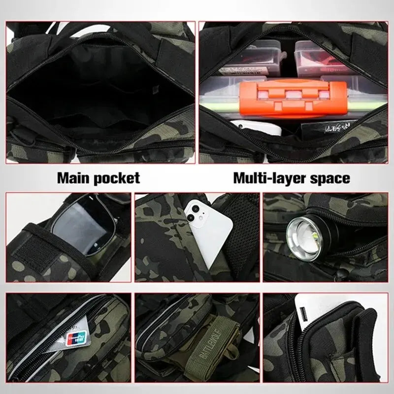 Fishing Tackle Backpack: Gear Storage Bag with Rod Holder, Fanny Pack Design for Men - Fly Fishing Sling Shoulder Bag