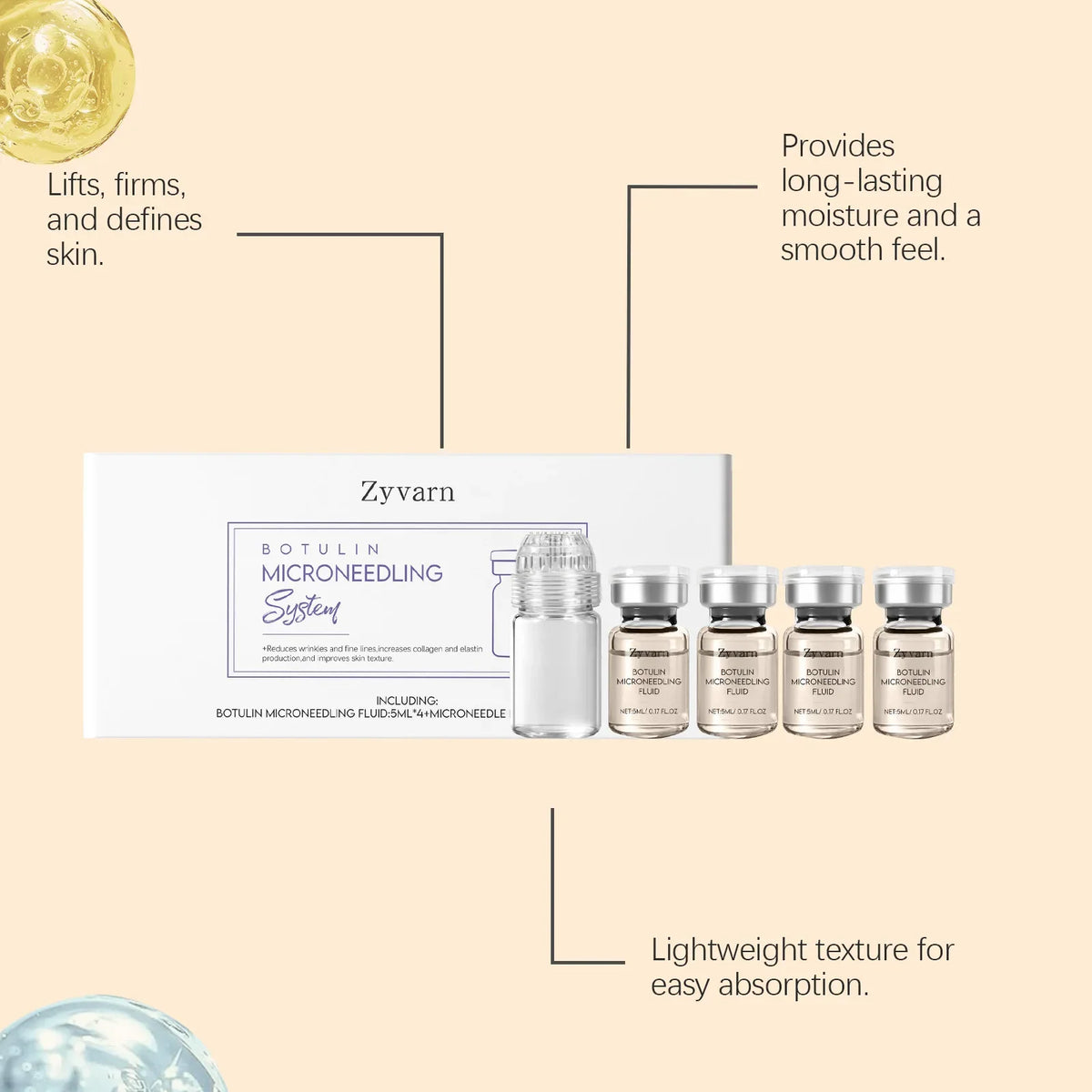 Korean Anti-Aging Microcrystalline Essence Set – Skin Renewal Serum 4×5ML with Facial Roller Beauty Skincare Treatment Kit