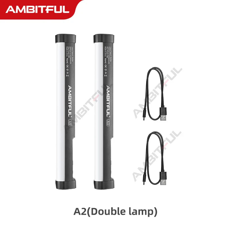 AMBITFUL A2 RGB LED Video Light Stick – 2500K-8500K Adjustable Tube Light with CRI 95+ TLCI 97, App Control, Magnetic Design & Built-in Battery
