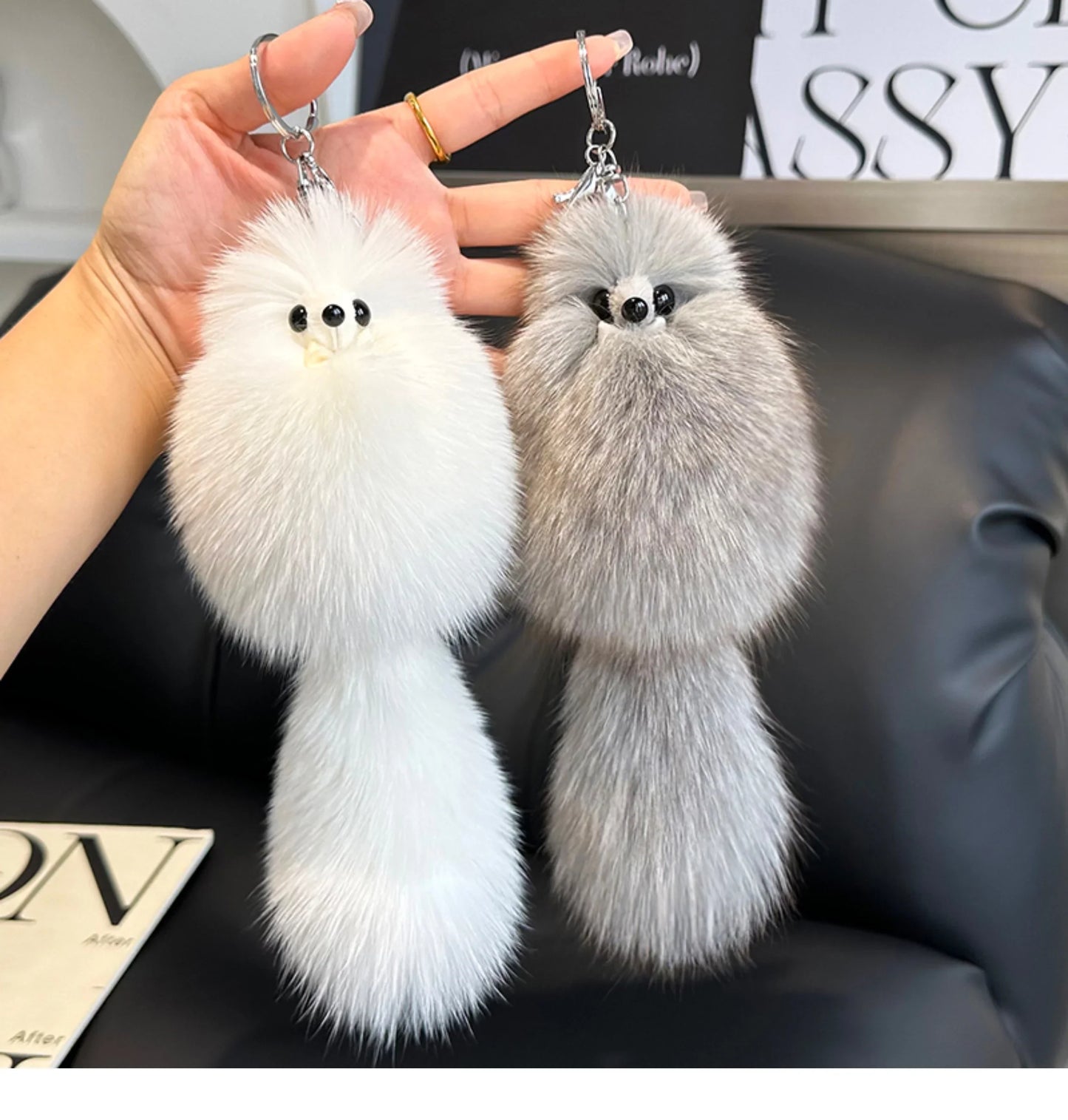 2024 Cute Real Fox Fur Plush Keychain – Pompom Bag Pendant & Car Key Ring Toy for Girls