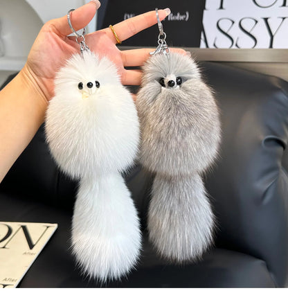 2024 Cute Real Fox Fur Plush Keychain – Pompom Bag Pendant & Car Key Ring Toy for Girls