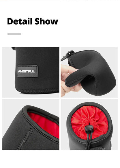 AMBITFUL Camera Lens Drawstring Bag — S/M/L/XL Pouches for Canon, Sony, Nikon DSLR Lenses