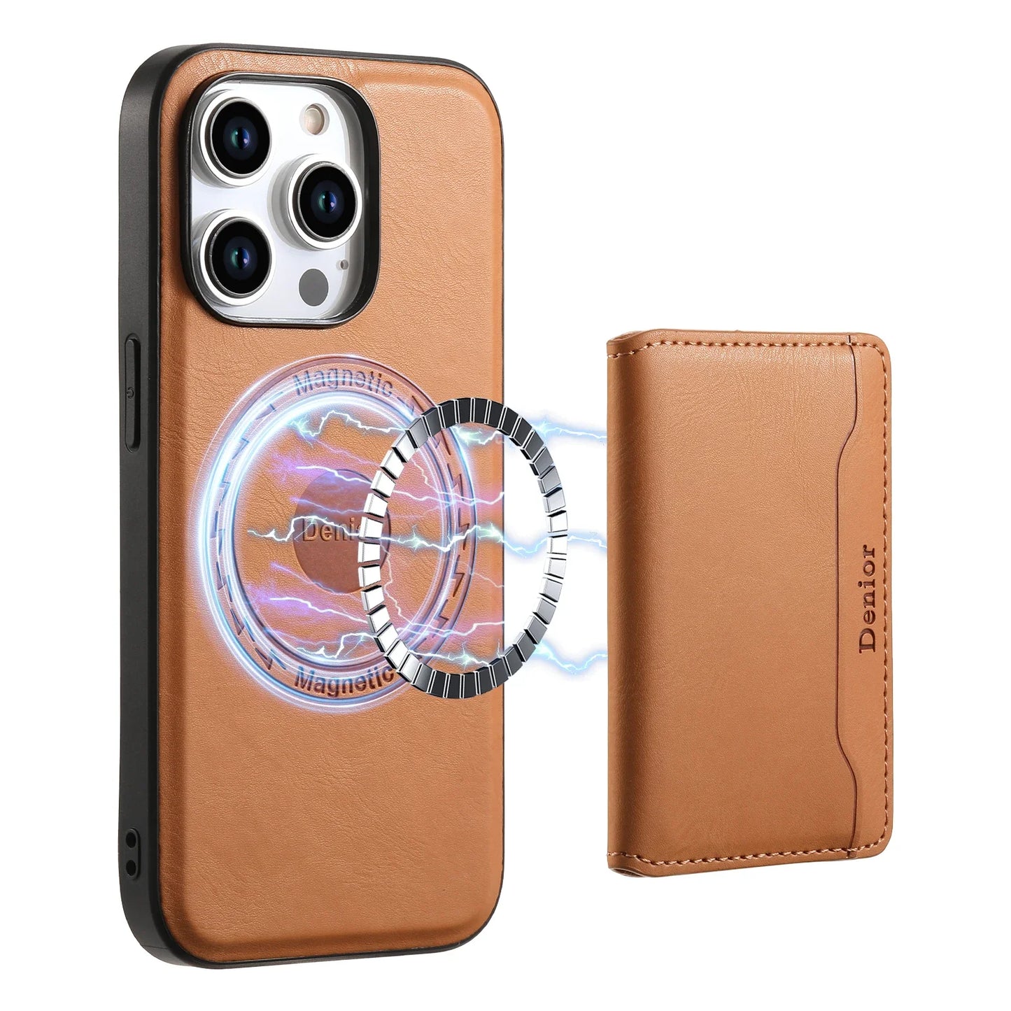 Magnetic Cowhide Leather Mobile Phone Card Holder: Compatible with iPhone 12, 13, 11, 14, 15 Pro Max Plus - Magsafe Wallet Case for Bank Cards and IDs