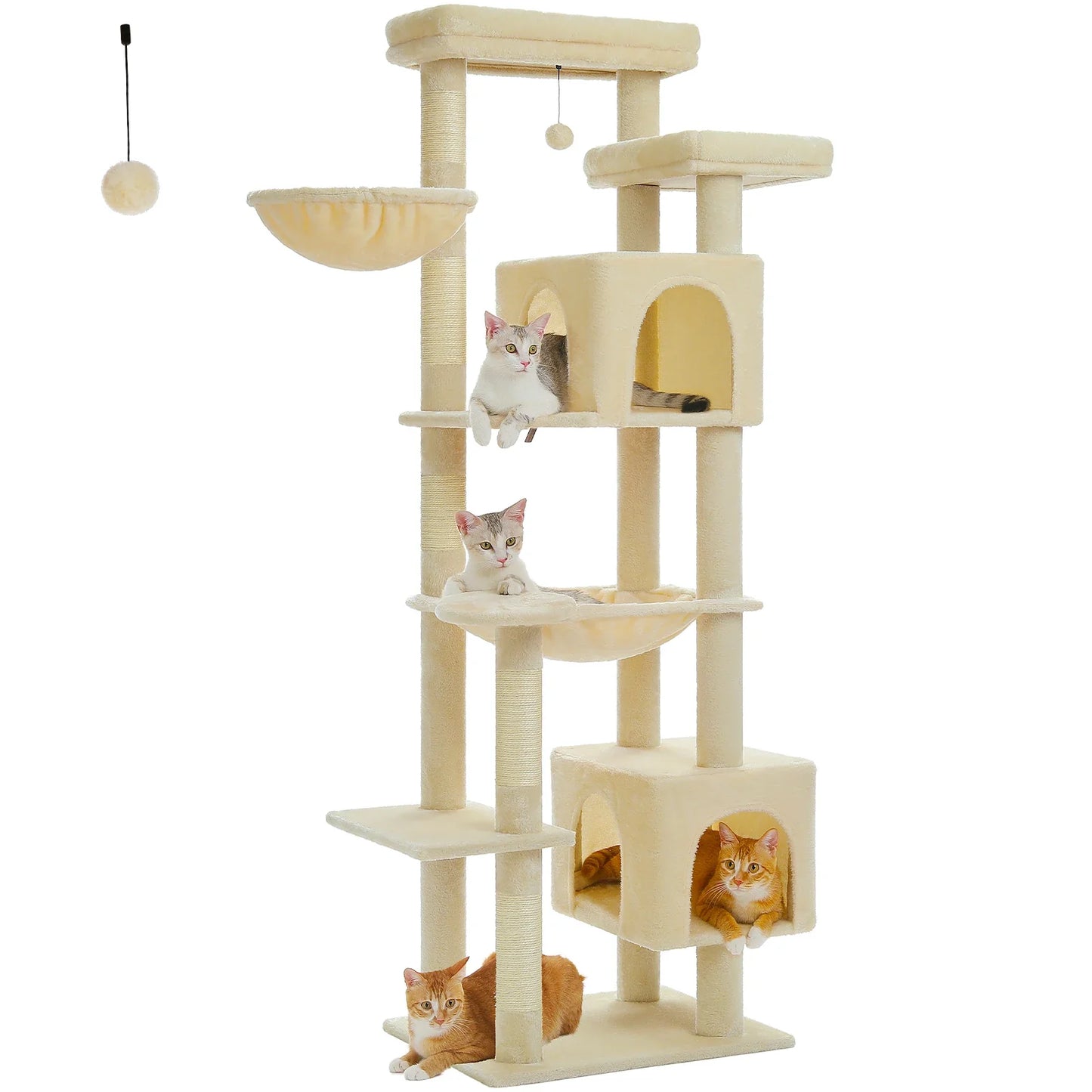 Large Cat Tree Tower – Multi-Level Plush Indoor Cat Condo with Scratching Posts, Boards, Perches & Caves