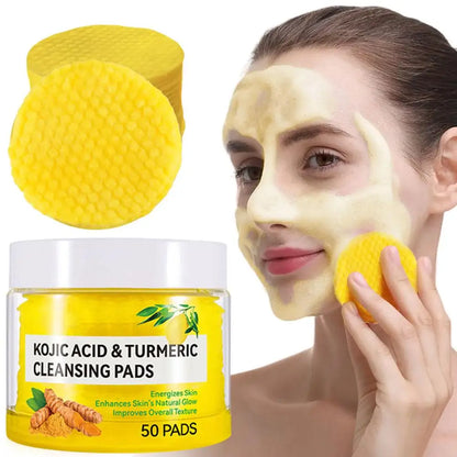40/50pcs Turmeric & Kojic Acid Exfoliating Cleansing Pads – Facial Sponges for Daily Skin Care & Deep Cleansing