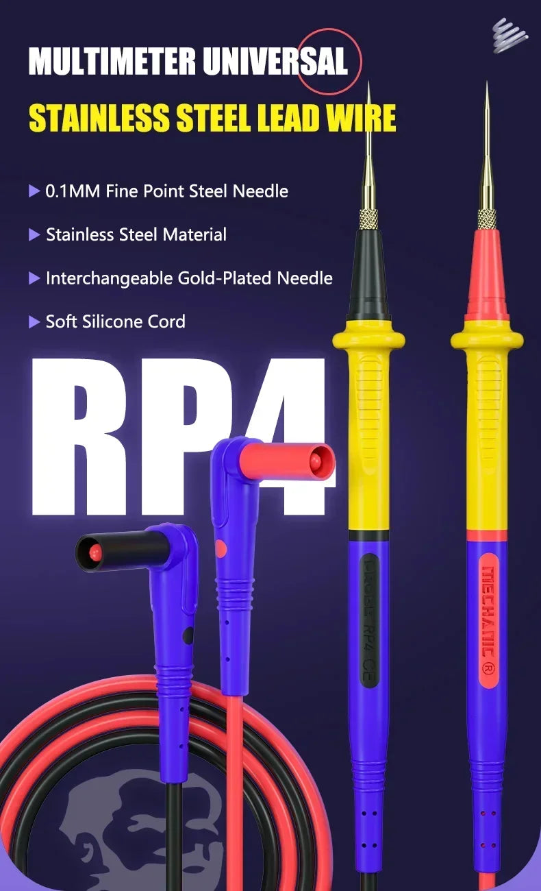MECHANIC RP4 Ultra-Thin Multimeter Test Leads – Replaceable Pen Tip Cables for Digital & Analog Multimeters