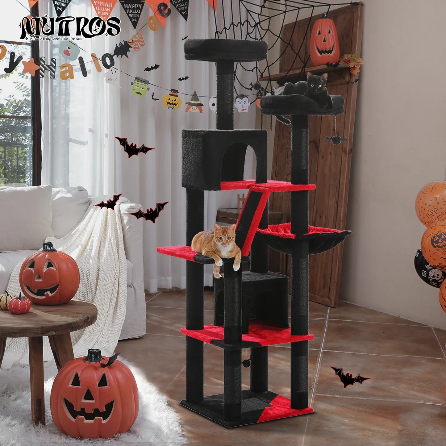Large Cat Tree Tower – Multi-Level Plush Indoor Cat Condo with Scratching Posts, Boards, Perches & Caves
