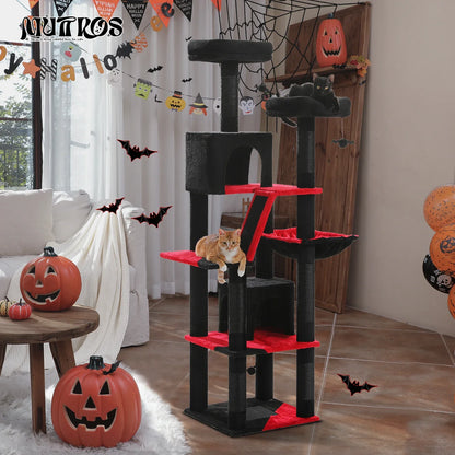 Large Cat Tree Tower – Multi-Level Plush Indoor Cat Condo with Scratching Posts, Boards, Perches & Caves