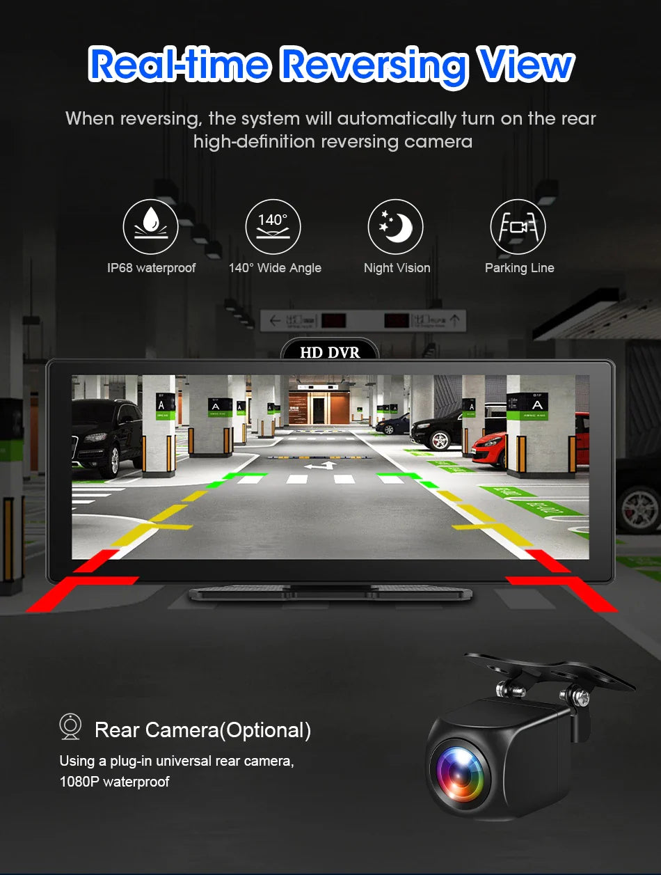 11.26-Inch 4K Dash Cam – Wireless CarPlay & Android Auto, Dual Lens DVR, Bluetooth Audio, GPS Navigation Video Recorder