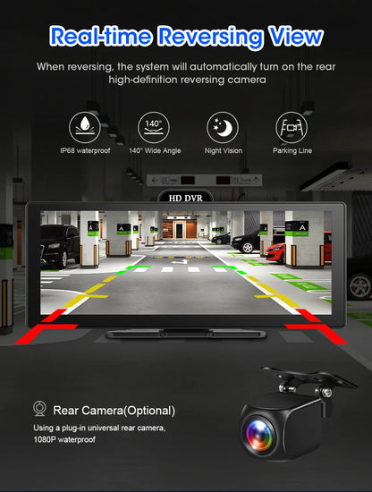 11.26-Inch 4K Dash Cam – Wireless CarPlay & Android Auto, Dual Lens DVR, Bluetooth Audio, GPS Navigation Video Recorder