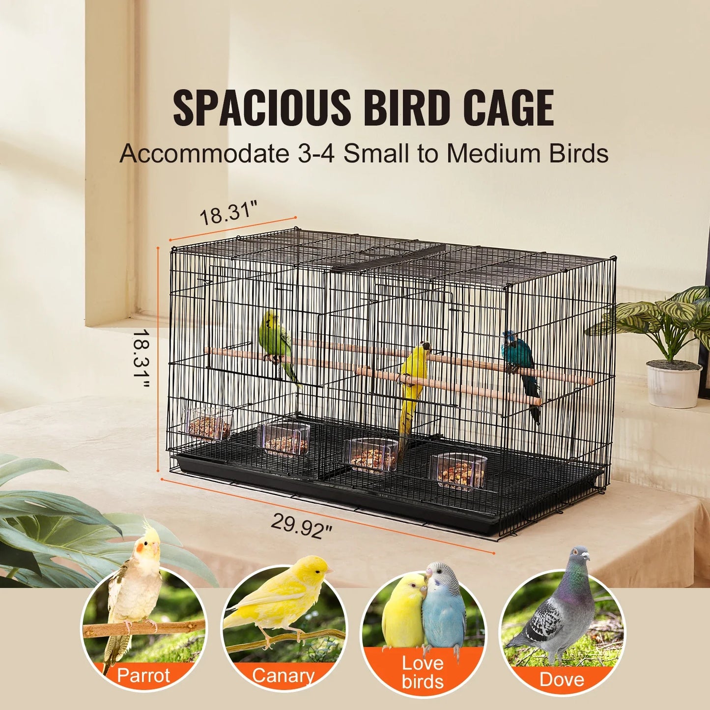 SucceBuy 30" Stackable Divided Bird Cage – Portable Travel Birdcage with Handle & Perch