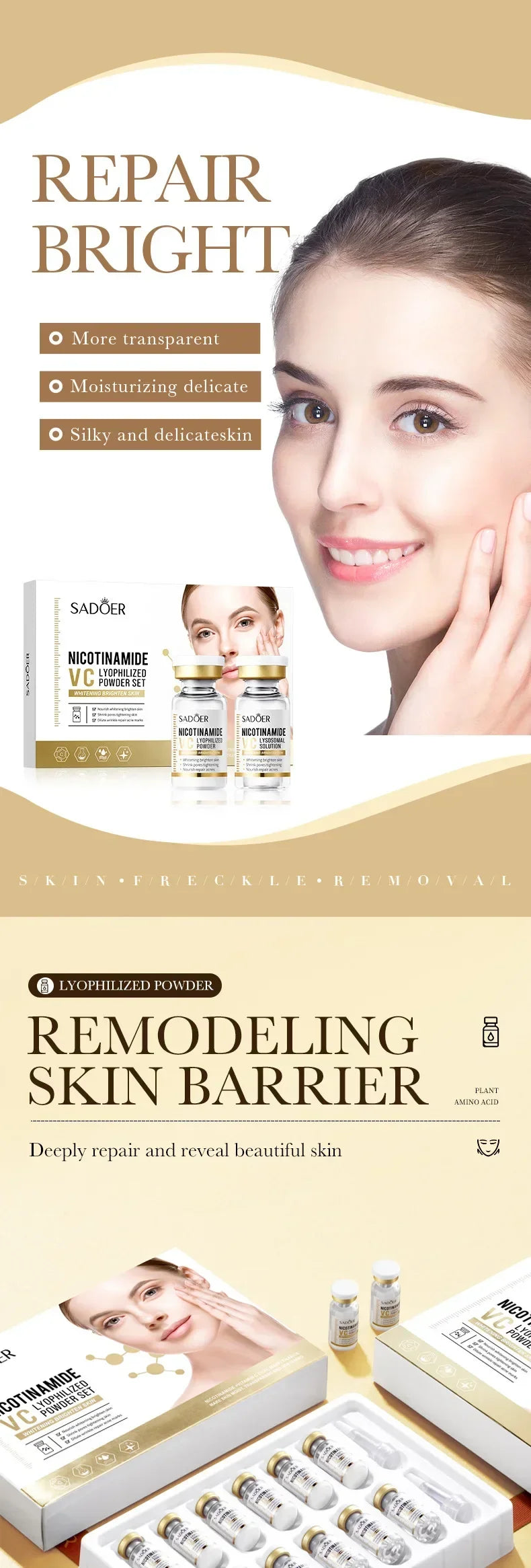 Niacinamide Face Serum Powder Set – Whitening, Hydrating, Anti-Aging, Anti-Wrinkle Skin Care with Pore-Reducing Effect