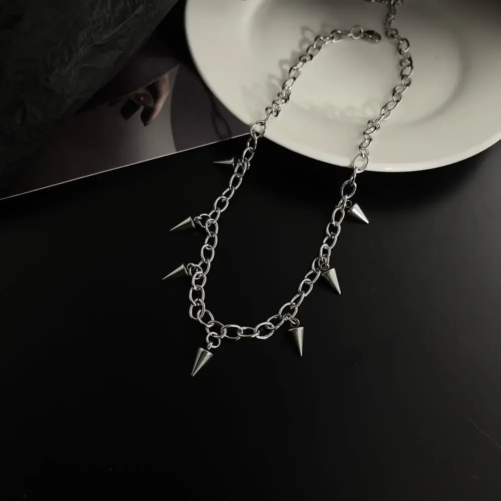 Punk Rivet Tassel Necklace - Titanium Steel Geometric Chain Jewelry for Men & Women
