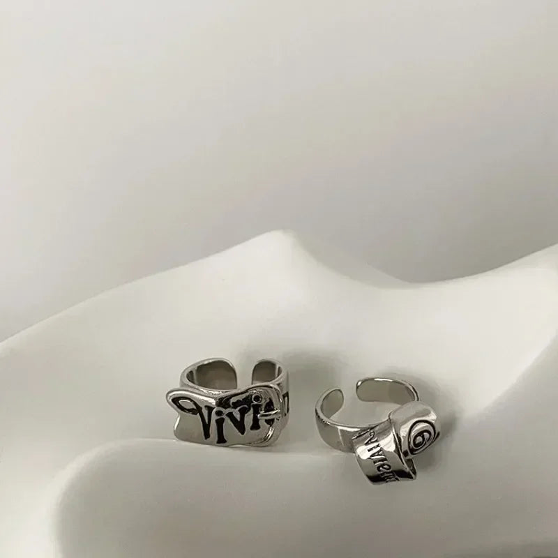 Personalized Girls' Open Ring – Retro Y2K English Letter Jewelry Accessory, 1/2pcs Party Gift