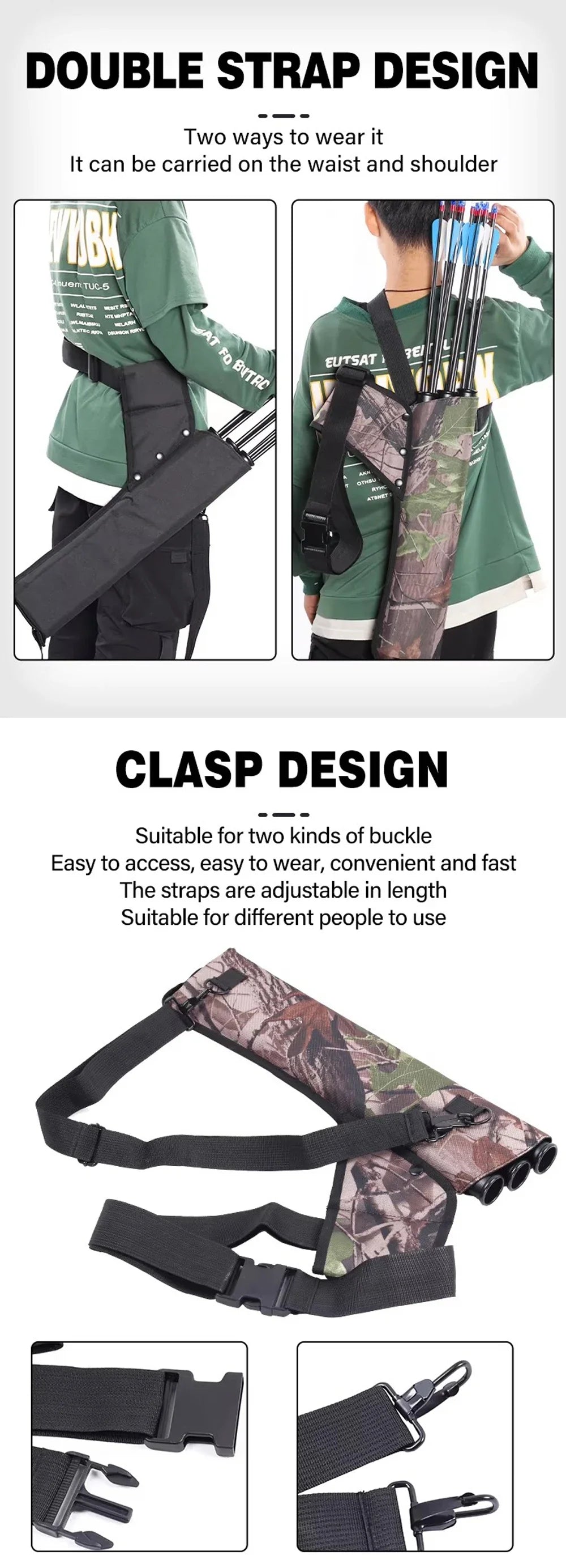 Archery 3-Tube Hip Quiver with Adjustable Belt – Arrow Carry Bag for Hunting & Target Shooting