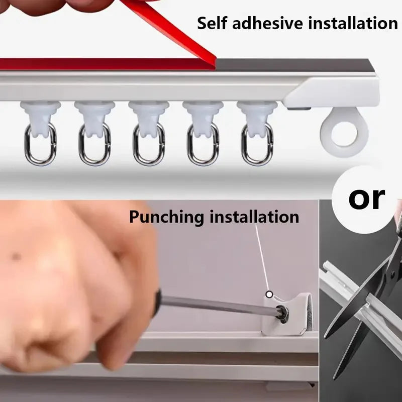 Self-Adhesive or Perforated Dual-Purpose Curtain Track - Nano Silent Slide Rod, Ceiling or Wall Mount for Curtains and Cabinets