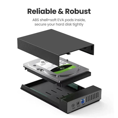 3.5" USB 3.0 to SATA HDD Enclosure — High-Speed External Hard Drive Case, Supports up to 10TB for PC & Laptop