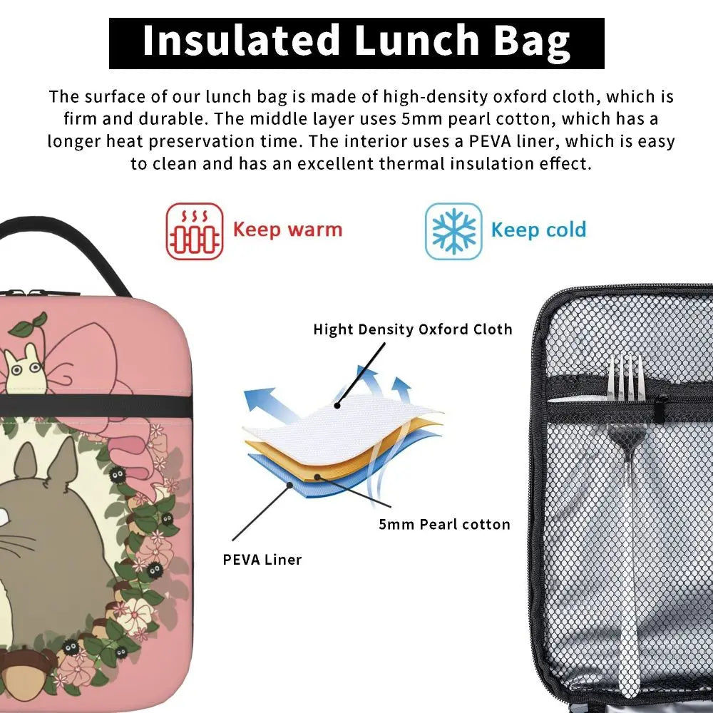 Totoro Miyazaki Anime Insulated Lunch Tote Bag – Portable Thermal Cooler for School & Office