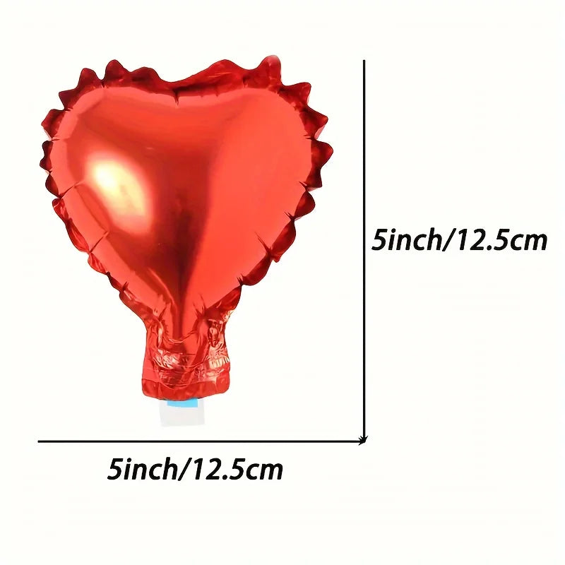 50PCS Red & Pink 5-Inch Mini Heart-Shaped Balloons – Silvery Aluminum Foil Set for Christmas, Valentine’s Day & Party Decorations