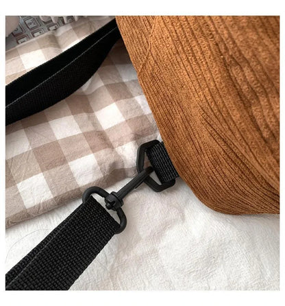 Women's Mini Backpack - Fashionable Solid Color Corduroy Casual Schoolbag with Large Capacity