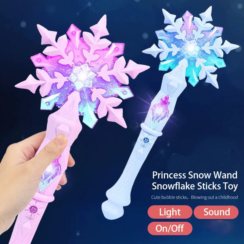 Princess Snow Wand Toy - Snowflake Light & Sound Wand for Kids, Glowing Fairy Cosplay Toy for Girls, Christmas & Halloween