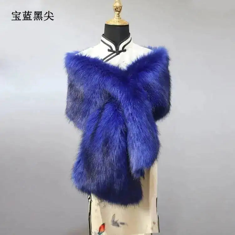 32-Color Luxury Faux Fox Fur Shawl – Women’s Plush Winter Scarf, Wrap & Cape for Wedding & Coat