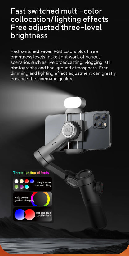 AOCHUAN RGB Magnetic Fill Light for Gimbal - LED Video Photography Light with 3 Brightness Levels & 7 Color Adjustments for Phone Selfie & Live