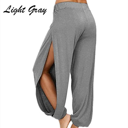 Women’s Summer High Slit Harem Pants – Loose Fit Wide Leg Yoga & Sports Trousers, Breathable Hippie Style Activewear