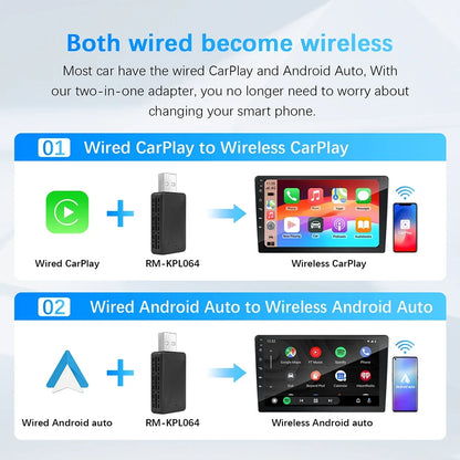 NEW 2 in 1 Wireless CarPlay and Android Auto Adapter - Smart USB Dongle Mini Box with Fast WiFi Connect, Plug and Play
