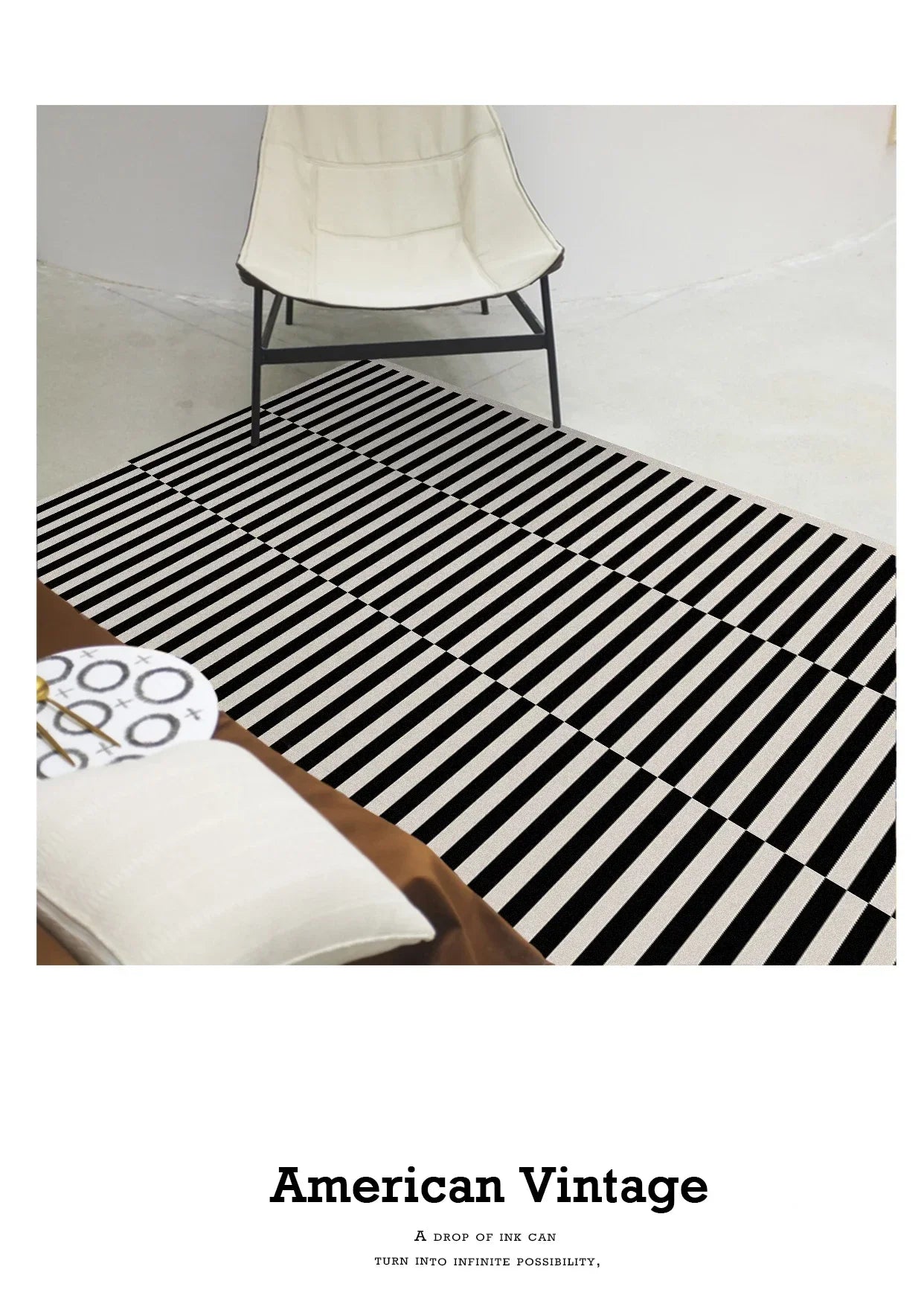 Black Stripe Plush Rug — Non-Slip Luxury Carpet for Living Room, Bedroom, Study, and Nordic Home Decor
