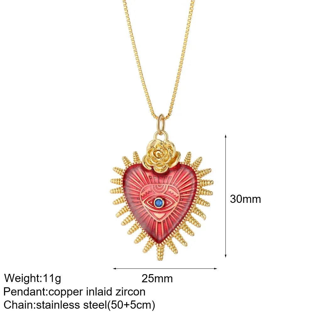 Heart Evil Blue Eye Sun Necklace – Cute Dog, Bee & Elephant Gold Pendant with Long Stainless Steel Chain for Women