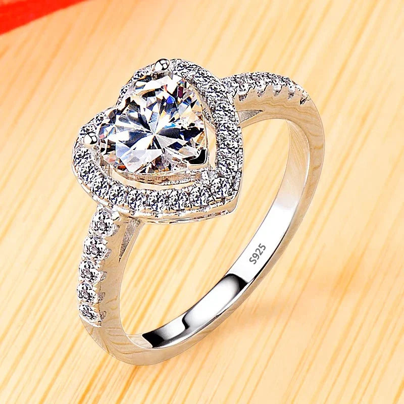 18K White Gold Color Solitaire Ring - 2 Carat Zirconia Diamond Style Wedding Band Luxury Jewelry for Women