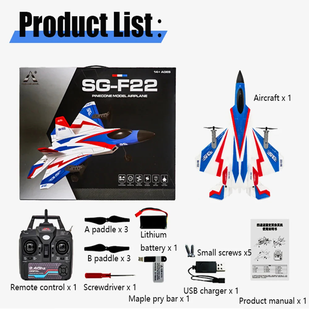 RC F22 Stunt Plane — 2.4G Remote Control 3D Glider Airplane EPP Foam Toy for Kids