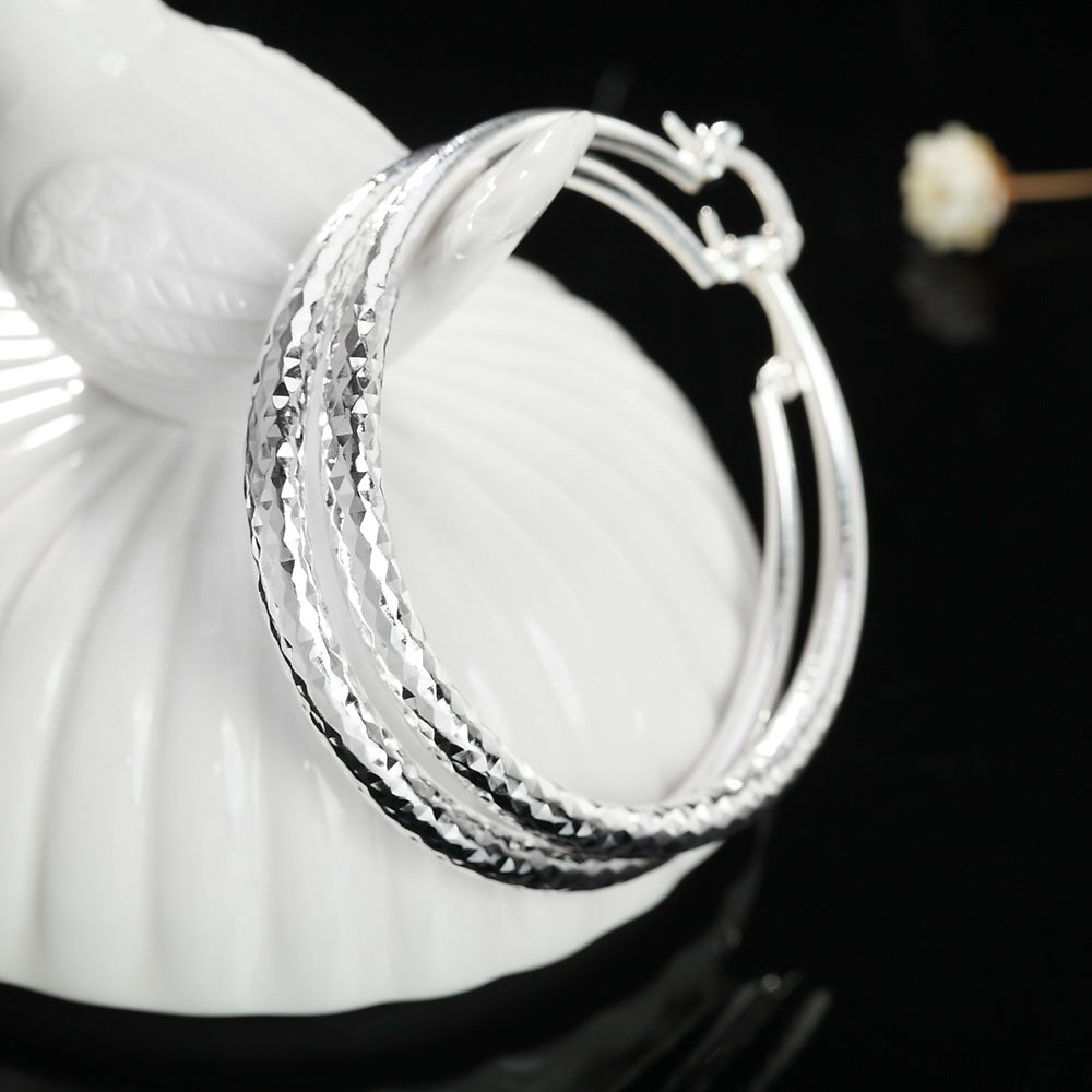 Charms 925 Sterling Silver 5CM Circle Hoop Earrings for Women - Fashionable Wedding Party Jewelry, Holiday Gifts