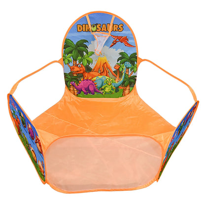 Cartoon Dinosaur Ball Pool Tent – Blue & Orange Foldable Indoor/Outdoor Play Tent for Kids (Balls Not Included)