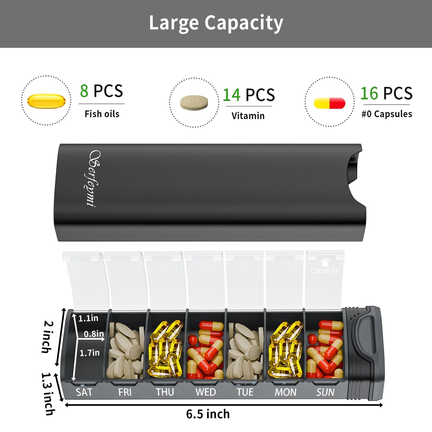 Serfeymi Metal 7-Day Weekly Pill Organizer – Travel Pill Case with Spare Gasket, Durable Medicine & Tablet Storage Dosette Box