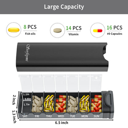 Serfeymi Metal 7-Day Weekly Pill Organizer – Travel Pill Case with Spare Gasket, Durable Medicine & Tablet Storage Dosette Box