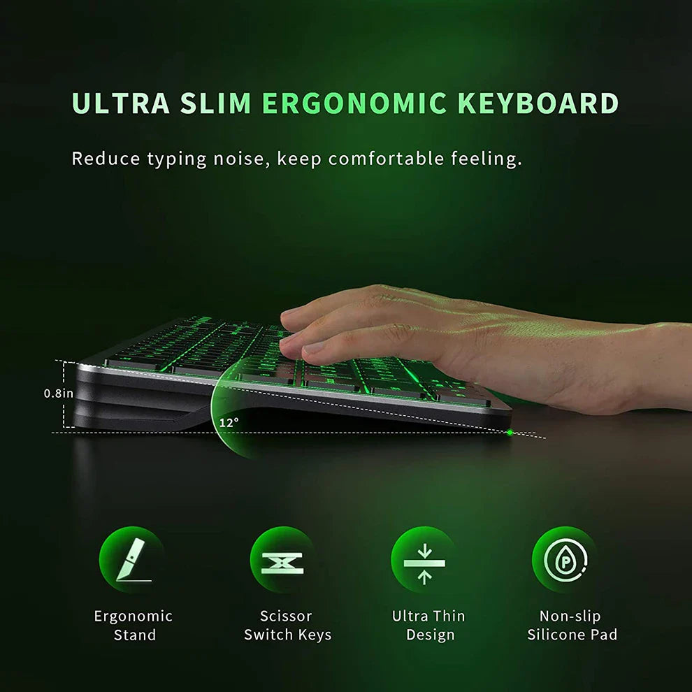Multi-Device Rechargeable Bluetooth Backlit Wireless Keyboard for Laptop, Tablet & iPad