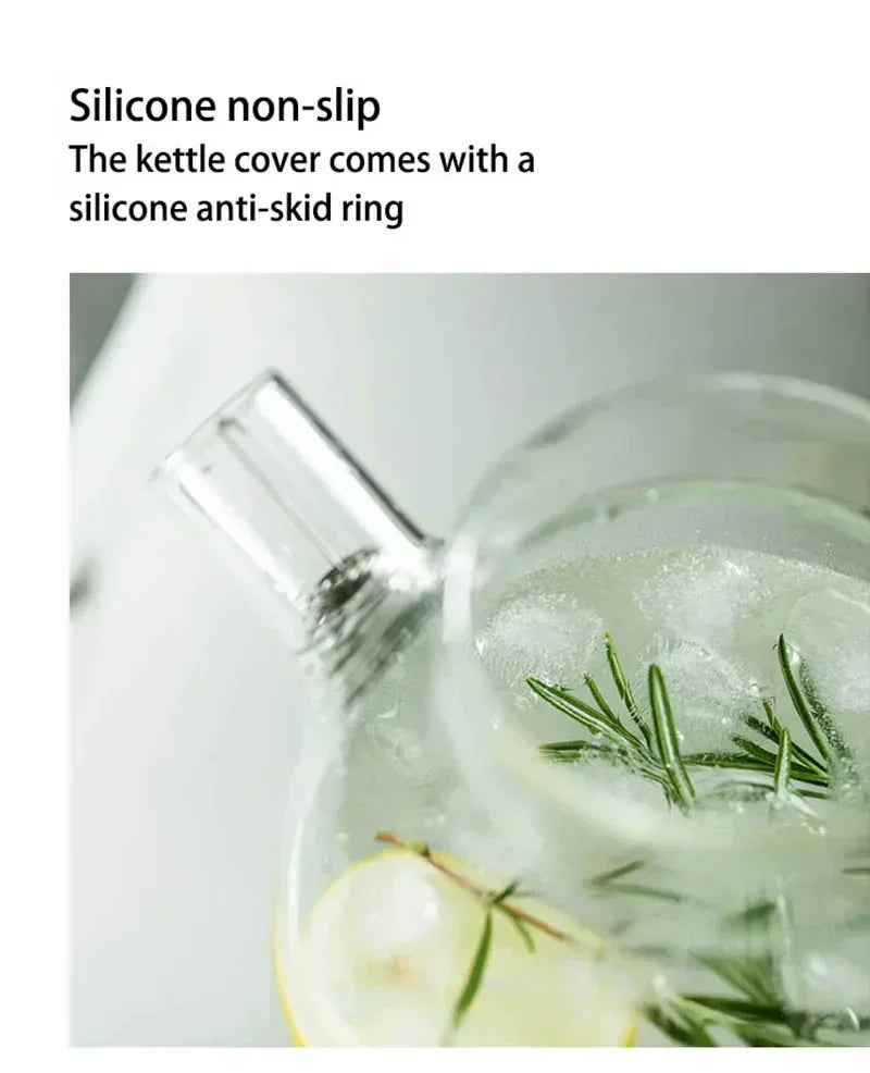 1.8L Transparent Borosilicate Glass Teapot – Heat-Resistant Large Clear Tea Pot for Puer, Flower Tea, Office & Home