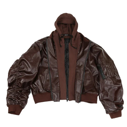 Mauroicardi Autumn Winter Oversized PU Leather Bomber Jacket for Men - Thickened Warm Hooded Luxury Designer Coat