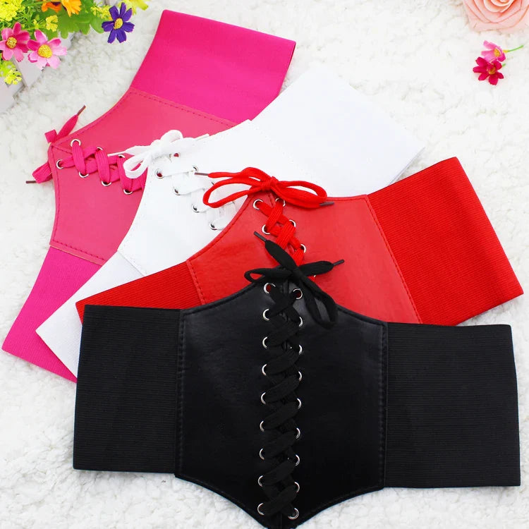 Women’s Punk Black PU Leather Corset Belt – Wide Elastic High-Waist Body Belt for Dress & Slimming