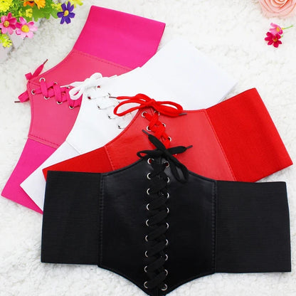 Women's Punk PU Leather Corset Belt - Wide Elastic High-Waist Waist Cincher