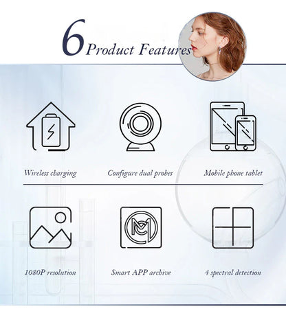 New WiFi HD 5G Scalp & Skin Hair Follicle Detector - Professional 50X/200X Rechargeable UV Skin Analyzer Magnifier