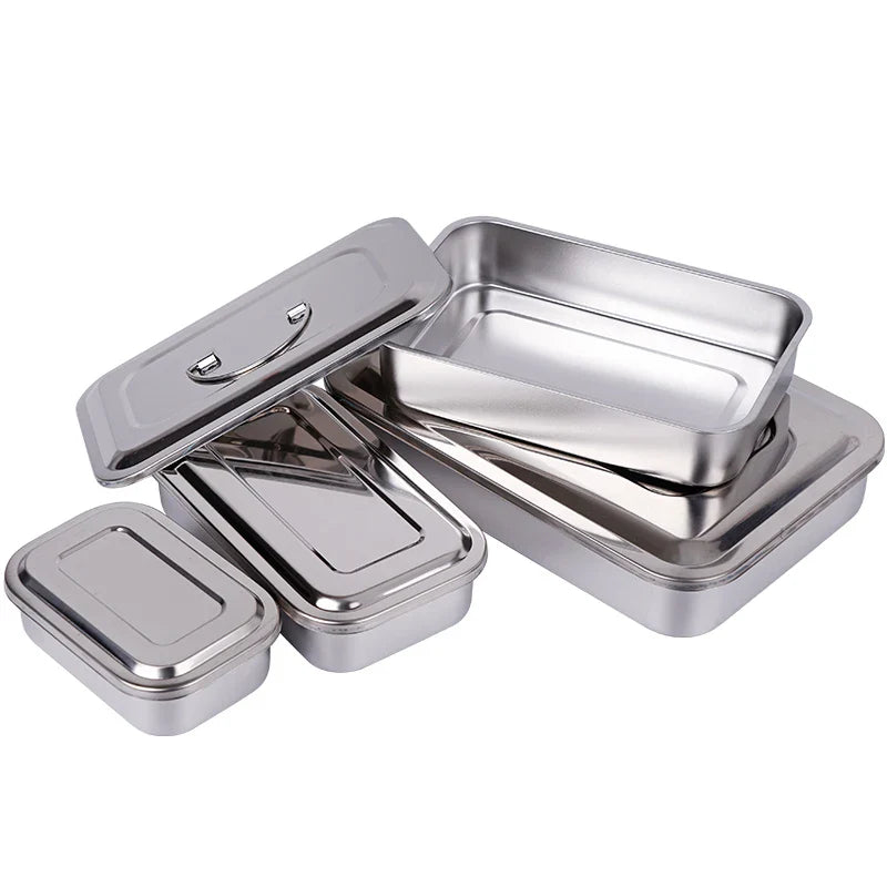 Stainless Steel Dental Instrument Tray with Lid – Medical Sterilization & Disinfection Container for Surgical Tools