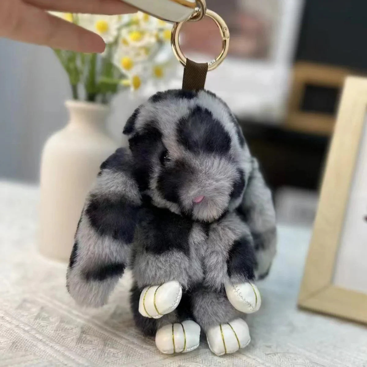 Fluffy Rabbit Fur Pompon Keychain – Cute Bunny Bag and Car Key Ring for Women and Girls